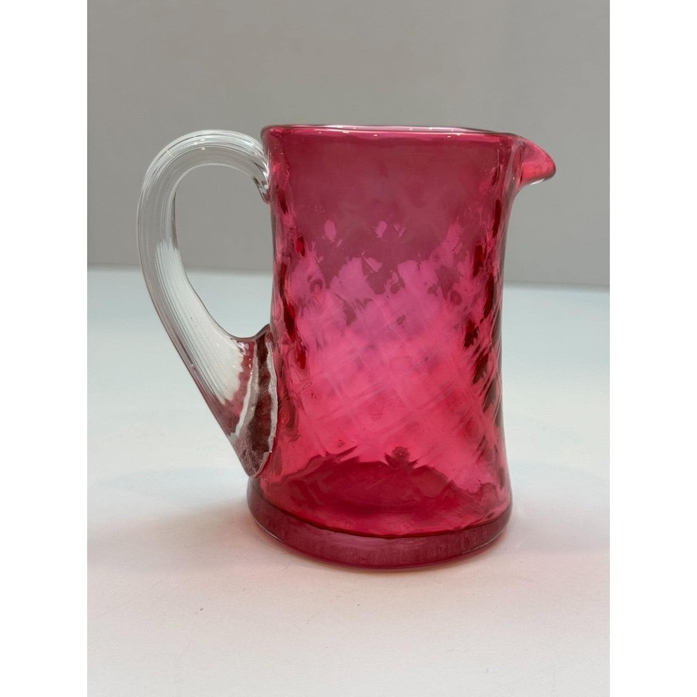 Vintage Fenton Diamond Optic‎ Ruby Overlay Creamer Rare Cranberry Glass